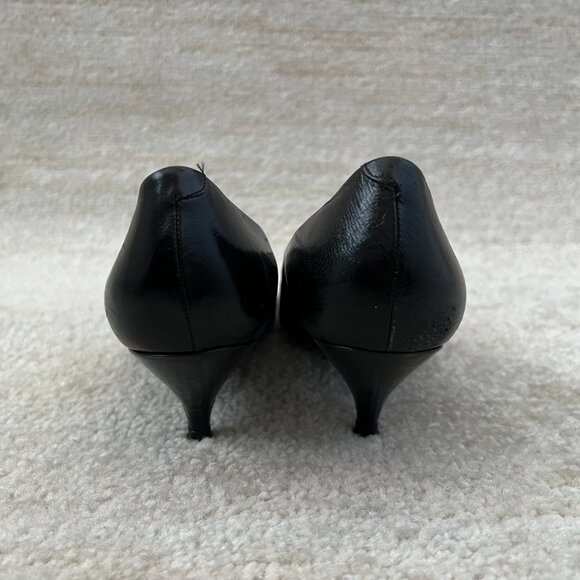 Vintage Jazz Black Leather Kitten Heel Shoes 7 Made in Spain - Picture 4 of 11